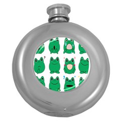 Animals Frog Green Face Mask Smile Cry Cute Round Hip Flask (5 Oz)