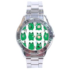 Animals Frog Green Face Mask Smile Cry Cute Stainless Steel Analogue Watch by Mariart