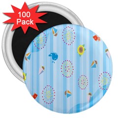 Animals Whale Sunflower Ship Flower Floral Sea Beach Blue Fish 3  Magnets (100 Pack)