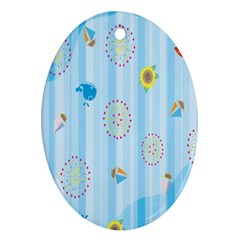 Animals Whale Sunflower Ship Flower Floral Sea Beach Blue Fish Oval Ornament (two Sides) by Mariart