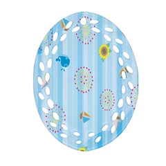 Animals Whale Sunflower Ship Flower Floral Sea Beach Blue Fish Oval Filigree Ornament (two Sides)