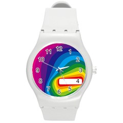 Circle Rainbow Color Hole Rasta Waves Round Plastic Sport Watch (m) by Mariart