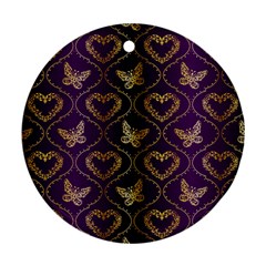 Flower Butterfly Gold Purple Heart Love Ornament (round)