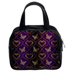 Flower Butterfly Gold Purple Heart Love Classic Handbags (2 Sides) by Mariart