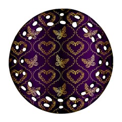 Flower Butterfly Gold Purple Heart Love Ornament (round Filigree)