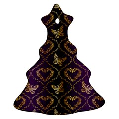 Flower Butterfly Gold Purple Heart Love Christmas Tree Ornament (two Sides)