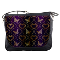 Flower Butterfly Gold Purple Heart Love Messenger Bags