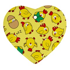 Animals Yellow Chicken Chicks Worm Green Ornament (heart)
