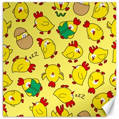 Animals Yellow Chicken Chicks Worm Green Canvas 12  X 12  