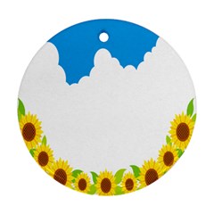 Cloud Blue Sky Sunflower Yellow Green White Round Ornament (two Sides)
