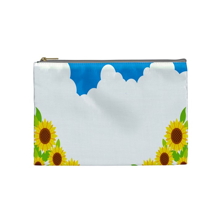 Cloud Blue Sky Sunflower Yellow Green White Cosmetic Bag (Medium) 