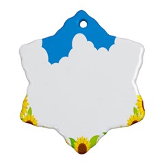 Cloud Blue Sky Sunflower Yellow Green White Snowflake Ornament (two Sides)