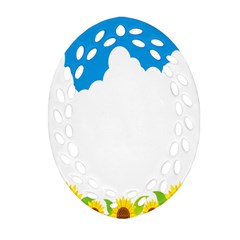 Cloud Blue Sky Sunflower Yellow Green White Oval Filigree Ornament (two Sides)