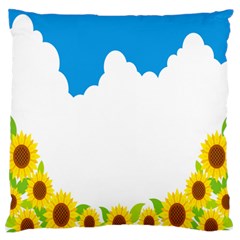 Cloud Blue Sky Sunflower Yellow Green White Large Flano Cushion Case (two Sides) by Mariart