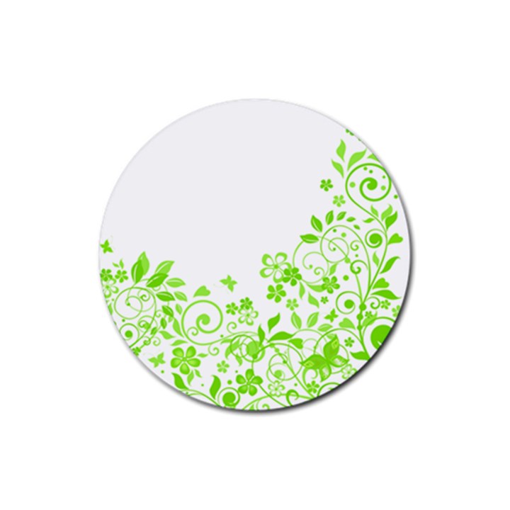 Butterfly Green Flower Floral Leaf Animals Rubber Coaster (Round) 