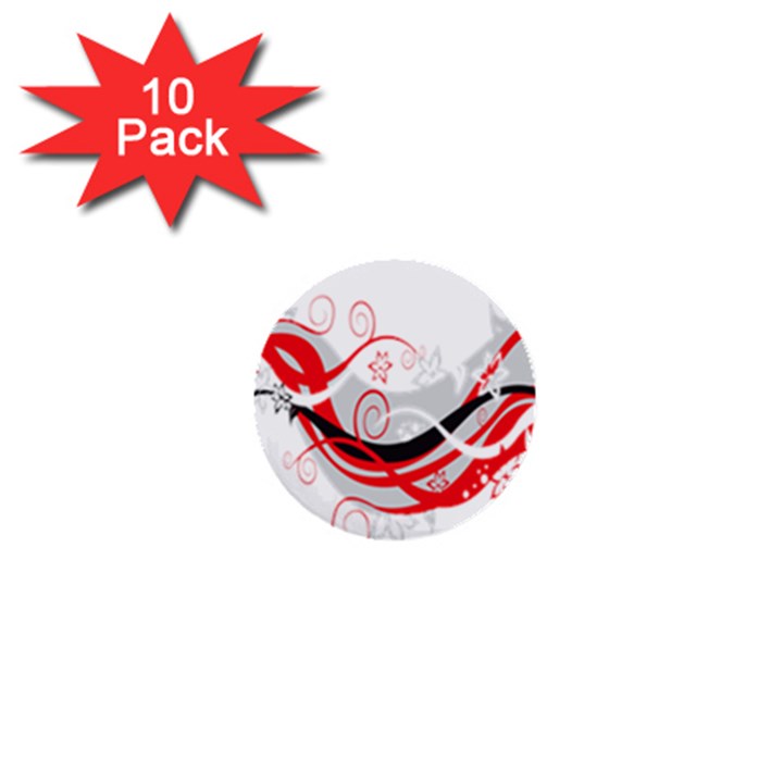 Flower Floral Star Red Wave 1  Mini Buttons (10 pack) 