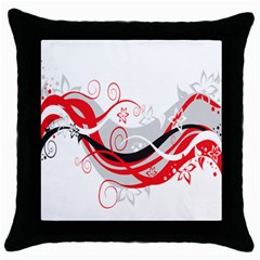 Flower Floral Star Red Wave Throw Pillow Case (black) by Mariart