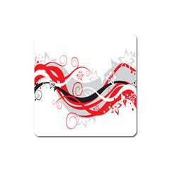 Flower Floral Star Red Wave Square Magnet by Mariart