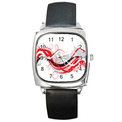 Flower Floral Star Red Wave Square Metal Watch by Mariart