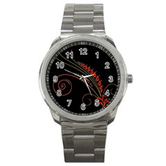 Flower Leaf Red Black Sport Metal Watch