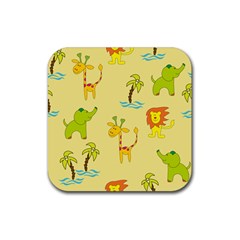 Cute Animals Elephant Giraffe Lion Rubber Coaster (square)  by Mariart