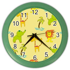 Cute Animals Elephant Giraffe Lion Color Wall Clocks by Mariart