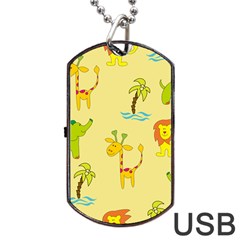 Cute Animals Elephant Giraffe Lion Dog Tag Usb Flash (two Sides) by Mariart