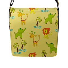 Cute Animals Elephant Giraffe Lion Flap Messenger Bag (l)  by Mariart