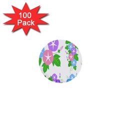 Flower Floral Star Purple Pink Blue Leaf 1  Mini Buttons (100 Pack) 