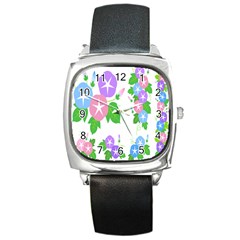 Flower Floral Star Purple Pink Blue Leaf Square Metal Watch by Mariart