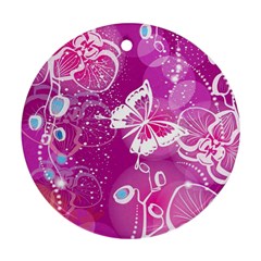 Flower Butterfly Pink Ornament (round) by Mariart