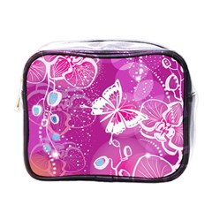 Flower Butterfly Pink Mini Toiletries Bags by Mariart