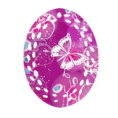 Flower Butterfly Pink Oval Filigree Ornament (two Sides)