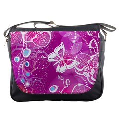 Flower Butterfly Pink Messenger Bags by Mariart