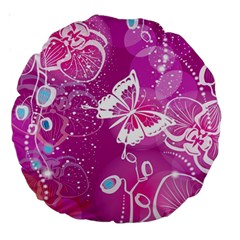 Flower Butterfly Pink Large 18  Premium Round Cushions