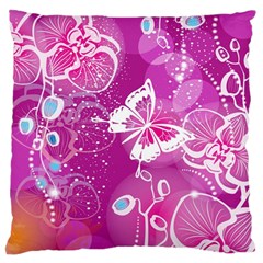 Flower Butterfly Pink Large Flano Cushion Case (two Sides)