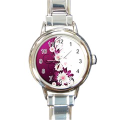 Flower Purple Sunflower Star Butterfly Round Italian Charm Watch by Mariart