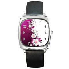 Flower Purple Sunflower Star Butterfly Square Metal Watch by Mariart