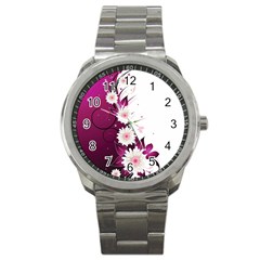 Flower Purple Sunflower Star Butterfly Sport Metal Watch by Mariart