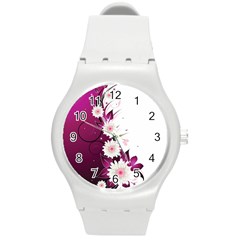 Flower Purple Sunflower Star Butterfly Round Plastic Sport Watch (m) by Mariart