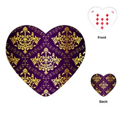 Flower Purplle Gold Playing Cards (heart)  by Mariart