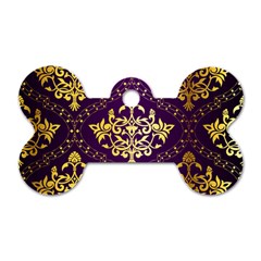 Flower Purplle Gold Dog Tag Bone (one Side)