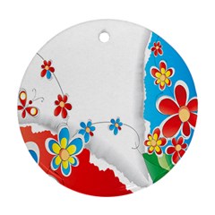 Flower Floral Papper Butterfly Star Sunflower Red Blue Green Leaf Ornament (round) by Mariart