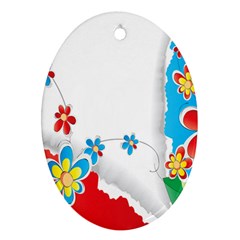 Flower Floral Papper Butterfly Star Sunflower Red Blue Green Leaf Ornament (oval) by Mariart