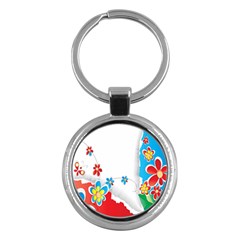 Flower Floral Papper Butterfly Star Sunflower Red Blue Green Leaf Key Chains (round)  by Mariart