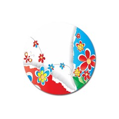 Flower Floral Papper Butterfly Star Sunflower Red Blue Green Leaf Magnet 3  (round) by Mariart