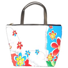 Flower Floral Papper Butterfly Star Sunflower Red Blue Green Leaf Bucket Bags by Mariart