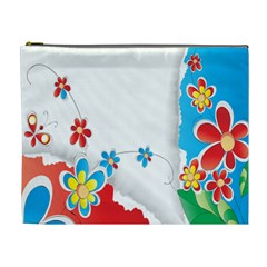 Flower Floral Papper Butterfly Star Sunflower Red Blue Green Leaf Cosmetic Bag (xl) by Mariart