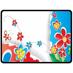 Flower Floral Papper Butterfly Star Sunflower Red Blue Green Leaf Fleece Blanket (large)  by Mariart