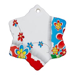 Flower Floral Papper Butterfly Star Sunflower Red Blue Green Leaf Ornament (snowflake) by Mariart